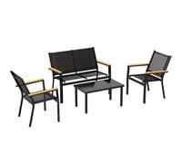 Outsunny Conjunto de Jardín 4 Piezas Set de Sofá Exterior 2 Plazas con 2 Sillones y Mesa de Cristal Templado Negro Aosom España