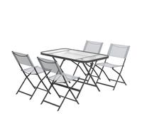 Outsunny Conjunto de Jardín Conjunto de Comedor de Exterior de 5 Piezas Incluye 1 Mesa de Vidrio Templado y 4 Sillas Plegables Estilo Moderno para Terraza Patio Gris
