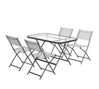 Outsunny Conjunto de Jardín Conjunto de Comedor de Exterior de 5 Piezas Incluye 1 Mesa de Vidrio Templado y 4 Sillas Plegables Estilo Moderno para Terraza Patio Gris