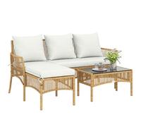 Outsunny Conjunto de Jardín de Ratán de 3 Piezas, Muebles Jardín Exterior Incluye 1 Sofá de 2 Plazas, 1 Sofá Esquinera, 1 Mesa de Centro con Tablero de Vidrio Templado, Cojines, Resistente, Crema