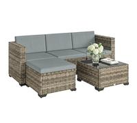 Outsunny Conjunto de Jardín de Ratán de 5 Piezas, Conjunto Terraza Resistente, Muebles Jardín Exterior Incluye Cojines, 2 Sillones de Esquina, Sillón sin Brazos, Reposapiés y Mesa Centro, Gris Claro