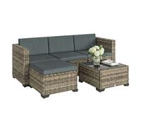 Outsunny conjunto de jardín de ratán de 5 piezas, conjunto terraza resistente, muebles jardín exterior incluye cojines, 2 sillones de esquina, sillón sin brazos, reposapiés y mesa centro, gris oscuro