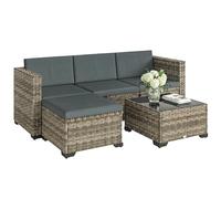 Outsunny Conjunto de Jardín de Ratán de 5 Piezas, Conjunto Terraza Resistente, Muebles Jardín Exterior Incluye Cojines, 2 Sillones de Esquina, Sillón sin Brazos, Reposapiés y Mesa Centro, Gris Oscuro