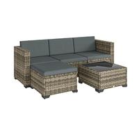 Outsunny Conjunto de Jardín de Ratán de 5 Piezas, Conjunto Terraza Resistente, Muebles Jardín Exterior Incluye Cojines, 2 Sillones de Esquina, Sillón sin Brazos, Reposapiés y Mesa Centro, Gris Oscuro