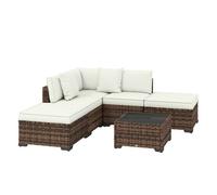 Outsunny Conjunto de Jardín de Ratán de 6 Piezas, Conjunto Terraza Resistente, Muebles Jardín Exterior Incluye Cojines, 4 Módulos de Asiento, 1 Sofá Esquinero y Mesa Centro de Vidrio, Marrón Mixto