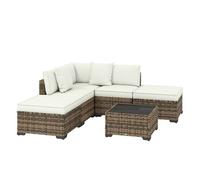 Outsunny Conjunto de Jardín de Ratán de 6 Piezas, Conjunto Terraza Resistente, Muebles Jardín Exterior Incluye Cojines, 4 Módulos de Asiento, 1 Sofá Esquinero y Mesa Centro de Vidrio, Amarillo Mixto