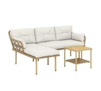 Outsunny conjunto de jardín de ratán, juego de 3 piezas muebles jardín exterior con 1 sofá de 2 plazas, 1 sofá esquinera, 1 mesa de centro metálica de 2 niveles y cojines, anti-uv, para patio, crema 8