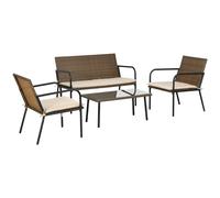 Outsunny Conjunto de Jardín de Ratán Sintético Juego de 4 Piezas de Muebles de Jardín con 2 Sofás Individuales 1 Sofá de 2 Plazas y 1 Mesa con Vidrio Templado Anti-UV para Patio Terraza Multicolor