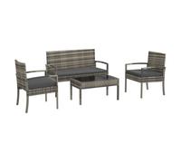 Outsunny Conjunto de Jardín de Ratán Sintético Juego de 4 Piezas Muebles de Jardín con 2 Sillones 1 Sofá de 2 Plazas y 1 Mesa de Centro de Tablero de Vidrio Anti-UV para Patio Gris
