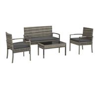 Outsunny Conjunto de Jardín de Ratán Sintético Juego de 4 Piezas Muebles de Jardín con 2 Sillones 1 Sofá de 2 Plazas y 1 Mesa de Centro de Tablero de Vidrio Anti-UV para Patio Gris