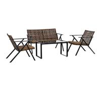 Outsunny Conjunto de Jardín de Ratán Sintético Juego de 4 Piezas Muebles de Jardín con 2 Sofás Individuales 1 Sofá de 2 Plazas y 1 Mesa de Vidrio Templado Anti-UV para Terraza Patio Marrón y Negro