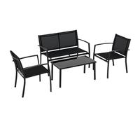 Outsunny Conjunto de Jardín Exterior 4 Piezas Muebles Jardín Exterior con 2 Sillones 1 Sofá de 2 Plazas y Mesa de Centro con Tablero de Vidrio Templado Negro