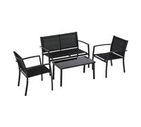 Outsunny Conjunto de Jardín Exterior 4 Piezas Muebles Jardín Exterior con 2 Sillones 1 Sofá de 2 Plazas y Mesa de Centro con Tablero de Vidrio Templado Negro