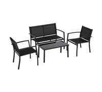 Outsunny conjunto de jardín exterior 4 piezas muebles jardín exterior con 2 sillones 1 sofá de 2 plazas y mesa de centro con tablero de vidrio templado negro 77 cm