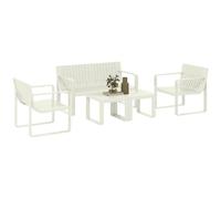 Outsunny Conjunto de Jardín Exterior 5 Piezas Muebles Jardín Exterior con 2 Sillones 1 Sofá de 2 Plazas y 2 Mesas de Centro Diseño de Lamas Impermeable Anti-UV Blanco