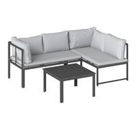 Outsunny Conjunto de Jardín Exterior con Cojines 2 Sofás de 2 Plazas Reposabrazos Ajustables y Mesa de Centro de Listones Gris