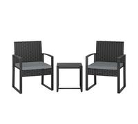 Outsunny conjunto de jardín exterior de 3 piezas, muebles jardín exterior de ratán con 2 sillas con cojines lavables y mesa de vidrio templado, resistente a intemperie, para balcón, patio, gris claro