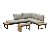 Outsunny Conjunto de Jardín Exterior de 3 Piezas, Sofá Exterior Seccional Resistente con Estructura de Aluminio, 2 Sofás de 2 Plazas, Mesa de Centro Versátil y Cojines, Gris Claro