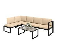 Outsunny Conjunto de Jardín Exterior de 4 Piezas 2 Sofás de 2 Plazas Caqui