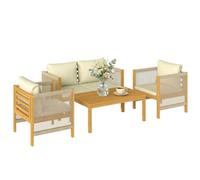 Outsunny Conjunto de Jardín Exterior de 4 Piezas con Sofá 2 Plazas Beige