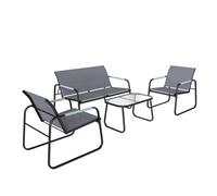 Outsunny Conjunto de Jardín Exterior de 4 Piezas, Muebles Jardín Exterior con 1 Sofá de 2 Plazas, 2 Sillones y Mesa de Vidrio Templado, Estructura de Acero y Textilene Transpirable, Gris Gris claro