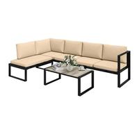 Outsunny Conjunto de Jardín Exterior de 4 Piezas, Muebles Jardín Exterior con 2 Sofás de 2 Plazas, 1 Sillón sin Brazos y Mesa de Centro, Conjunto de Sofá con Estructura de Acero y Cojines, Caqui