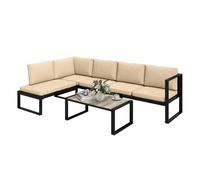 Outsunny Conjunto de Jardín Exterior de 4 Piezas, Muebles Jardín Exterior con 2 Sofás de 2 Plazas, 1 Sillón sin Brazos y Mesa de Centro, Conjunto de Sofá con Estructura de Acero y Cojines, Caqui