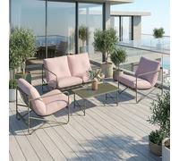 Outsunny Conjunto de Jardín Exterior de 4 Piezas con Sofá de 2 Plazas Rosa
