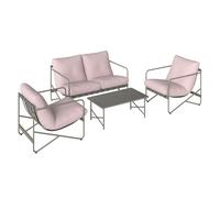 Outsunny Conjunto de Jardín Exterior de 4 Piezas, Muebles Jardín Exterior con Sofá de 2 Plazas, 2 Sillones, Mesa de Vidrio Templado, Cojines Gruesos, para Terraza, Rosa