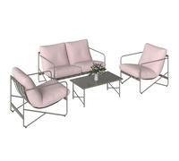 Outsunny Conjunto de Jardín Exterior de 4 Piezas, Muebles Jardín Exterior con Sofá de 2 Plazas, 2 Sillones, Mesa de Vidrio Templado, Cojines Gruesos, para Terraza, Rosa