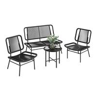 Outsunny Conjunto de Jardín Exterior de Ratán, Conjunto Terraza Resistente a la Intemperie, Muebles Jardín Exterior 4 Piezas Incluye Sofá de 2 Plazas, 2 Sillas, Mesa de Centro con Tapa Metálica, Negro