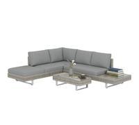 Outsunny Conjunto de Jardín Exterior de Ratán de 3 Piezas Resistente Gris | Muebles Jardín Exterior, Incluye Cojines, Sofá de 3 Plazas, Sofá de 2 Plazas con Mesa Lateral, Mesa Centro de Vidrio