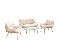Outsunny Conjunto de Jardín Exterior de Ratán, Muebles Jardín Exterior 4 Piezas, con Cojines, Sofá Doble, 2 Sillones y Mesa de Centro de Cristal, Estructura de Metal, Beige