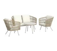 Outsunny Conjunto de Jardín Exterior de Ratán Sintético de 4 Piezas Muebles de Jardín Exterior con Sofá de 2 Plazas 2 Sillones 1 Mesa de Centro de Metal con Cojines Crema y Natural