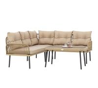 Outsunny Conjunto de Jardín Exterior de Ratán Sintético de 4 Piezas Muebles de Jardín Exterior en Forma de L Incluye 2 Sofás de 2 Plazas 1 Sillón Esquinero 1 Mesa de Centro con Cojines Natural