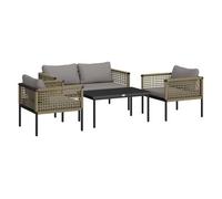 Outsunny Conjunto de Jardín Exterior de Ratán Sintético de 4 Piezas Muebles de Jardín Exterior Incluye 1 Sofá Doble 2 Sillones y Mesa de Centro con Cojines Natural y Gris