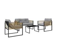 Outsunny Conjunto de Jardín Exterior de Ratán Sintético de 4 Piezas Muebles de Jardín Exterior Incluye Sofá de 2 Plazas 2 Sillones 1 Mesa de Centro de Vidrio con Cojines Gris y Natural