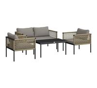 Outsunny Conjunto de Jardín Exterior de Ratán Sintético de 4 Piezas Muebles de Jardín Exterior Incluye 1 Sofá Doble 2 Sillones y Mesa de Centro con Cojines Natural y Gris