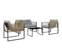 Outsunny Conjunto de Jardín Exterior de Ratán Sintético de 4 Piezas Muebles de Jardín Exterior Incluye Sofá de 2 Plazas 2 Sillones 1 Mesa de Centro de Vidrio con Cojines Gris y Natural