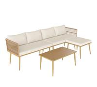 Outsunny Conjunto de Jardín Exterior de Ratán Sintético de 4 Piezas, Sofá Esquinero, Muebles de Jardín Exterior, Incluye 2 Sofás de 2 Plazas, 1 Mesa de Centro y 1 Reposapiés con Cojines, Natural