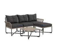 Outsunny Conjunto de Jardín Exterior de Ratán Sintético de 5 Piezas Muebles de Jardín Exterior Incluye 2 Sofás Esquineras 1 Sofá de Exterior 1 Taburete 1 Mesa de Centro con Cojines Gris
