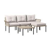 Outsunny Conjunto de Jardín Exterior de Ratán Sintético de 5 Piezas Muebles de Jardín Exterior Incluye 2 Sofás Esquineras 1 Sofá de Exterior 1 Taburete 1 Mesa de Centro con Cojines Crema