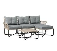 Outsunny Conjunto de Jardín Exterior de Ratán Sintético de 5 Piezas Muebles de Jardín Exterior Incluye 2 Sofás Esquineras 1 Sofá de Exterior 1 Taburete 1 Mesa de Centro con Cojines Gris