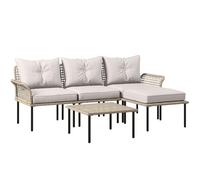 Outsunny Conjunto de Jardín Exterior de Ratán Sintético de 5 Piezas Muebles de Jardín Exterior Incluye 2 Sofás Esquineras 1 Sofá de Exterior 1 Taburete 1 Mesa de Centro con Cojines Crema