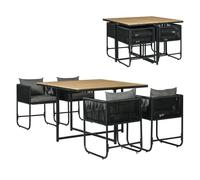 Outsunny Conjunto de Jardín Exterior de Ratán Sintético Juego de Muebles de Jardín para Exterior de Ratán de 5 Piezas con Mesa Cuadrada 4 Sillas Cojines Negro y Natural