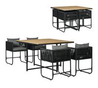Outsunny Conjunto de Jardín Exterior de Ratán Sintético Juego de Muebles de Jardín para Exterior de Ratán de 5 Piezas con Mesa Cuadrada 4 Sillas Cojines Negro