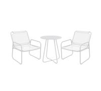 Outsunny Conjunto de Jardín Exterior Muebles de Jardín Exterior Juego de 1 Mesa Redonda y 2 Sillas de Terraza con Marco de Acero Reposabrazos y Almohadillas Ajustables para los Pies Blanco