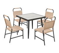 Outsunny - Conjunto de mesa cuadrada y 4 sillas de jardín de resina trenzada efecto ratán, bandeja de vidrio templado, color blanco Mesa 86 x 86 x 74 horas