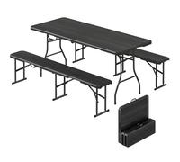 Outsunny - Conjunto de mesa plegable y bancos de picnic (180 cm, mesa plegable con sillas portátil, con asas de transporte, banco plegable para terraza, jardín, barbacoa, color negro