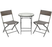 Outsunny Conjunto de Mesa y 2 Sillas Muebles Ratán para Jardín Exterior Patio Terraza Plegable Poli Ratán Marco Acero - Marrón - 61x46x84cm Aosom